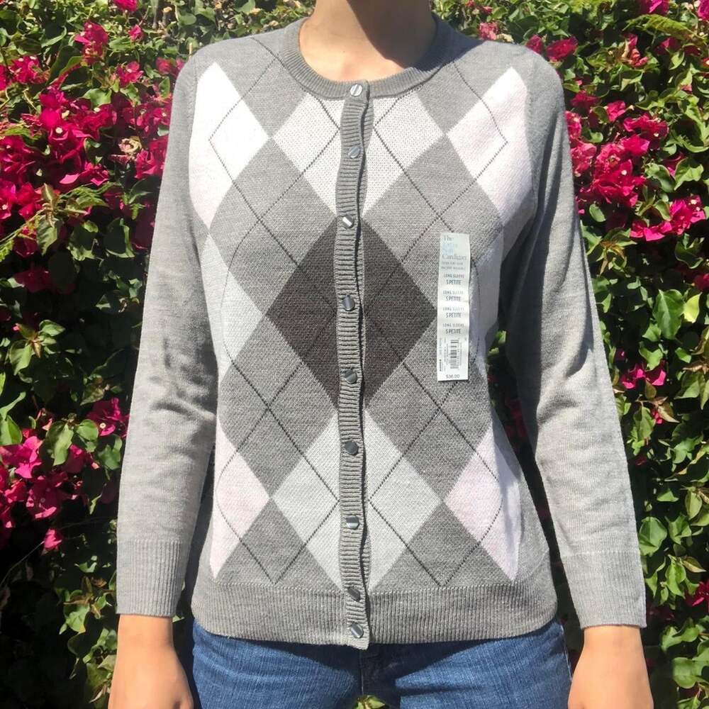 Croft & Barrow Women's Grey and White Cardigan